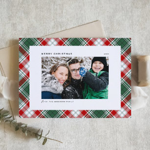 Carte Festif Vert Plaid Motif Joyeux Noël Photo