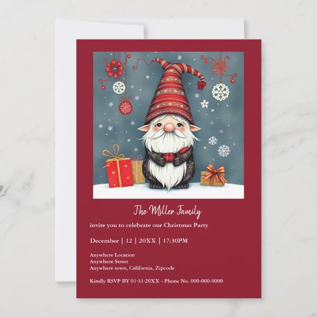 Carte Festin de Noël cosy gnome en déguisement (Devant)