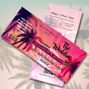 Carte Festival Ticket Palm Pink Sunset Wedfest Mariage