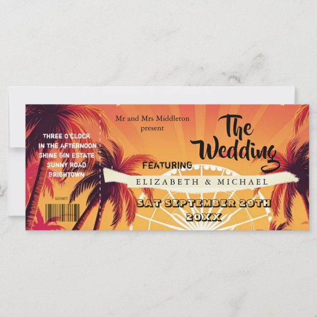 Carte Festival Ticket Palm Wedfest Mariage (Devant)
