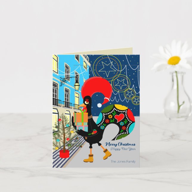 Carte Festivals de Noël avec le coq portugais (Petite plante)