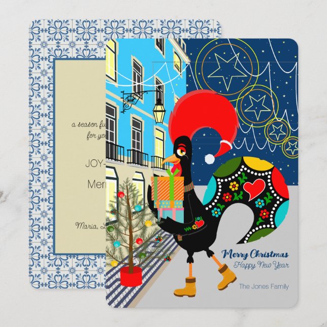Carte Festivals de Noël avec le coq portugais (Devant / Derrière)
