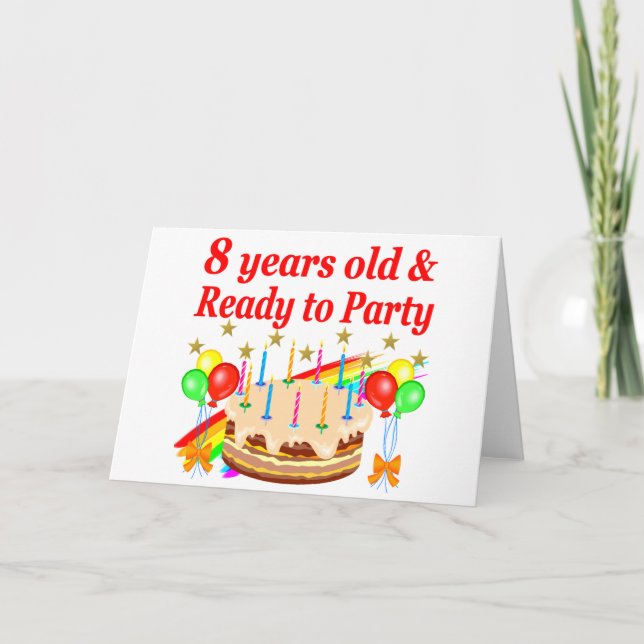 CARTE FESTIVE 8 ANS ET PRÊT À LA FÊTE CAKE D'ANNIVERSAIR (Devant)