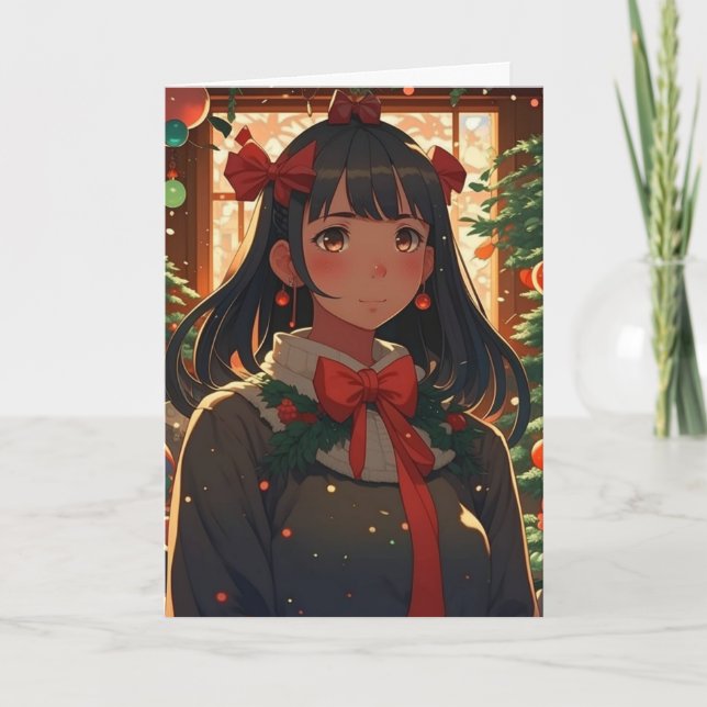 Carte Festive Anime Girl sur la nuit de Noël (Devant)