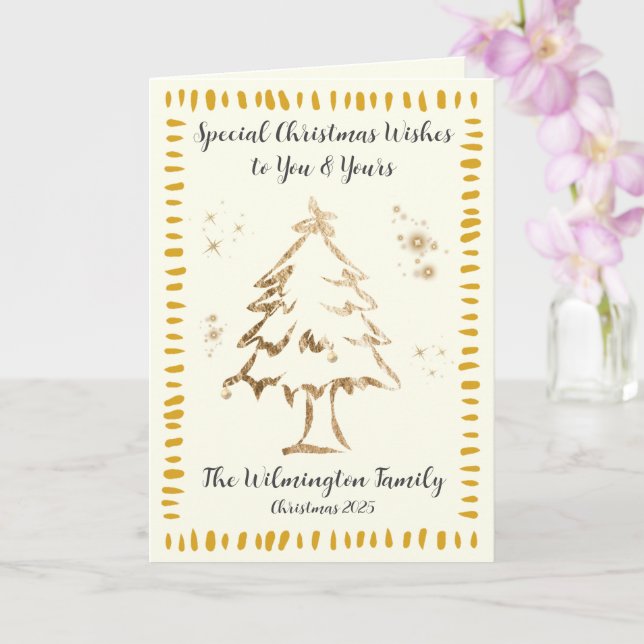 Carte Festive Arbre d'Or Famille Photo Noël Plier (Orchidée)