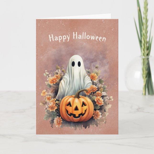 Carte Festive Citrouille de fantôme d'Halloween (Devant)