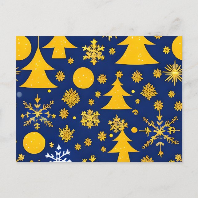 Carte festive de flocons de neige et d'arbres doré (Devant)