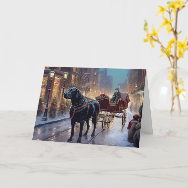 Carte Festive de Noël au Labrador noir (Fleur jaune)