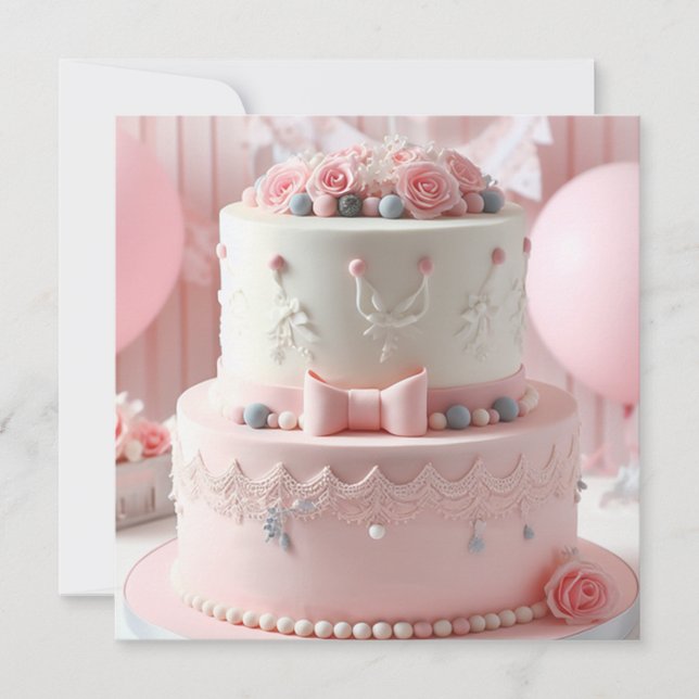 CARTE FESTIVE & FEMININE ROSE & BLANC FLORALE ANNIVERSAI (Devant)