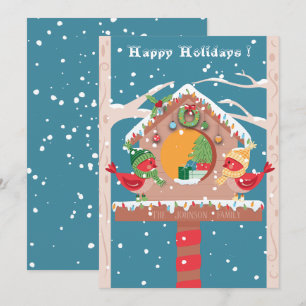 Carte Festive Fête Birdhouse Flat Holiday
