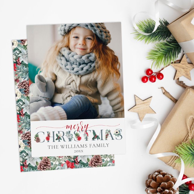 Carte Festive Foliage Joyeux Noël Floral Salutation (Créateur téléchargé)