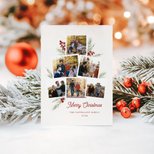 Carte Festive Foliage Photo Arbre Cadre Plat Holid