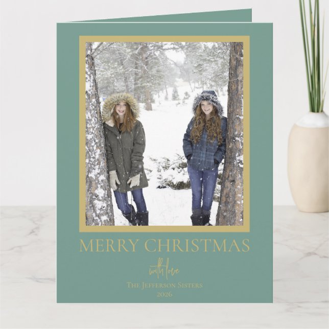 Carte Festive Gold Green Merry Christmas Photo (Devant)