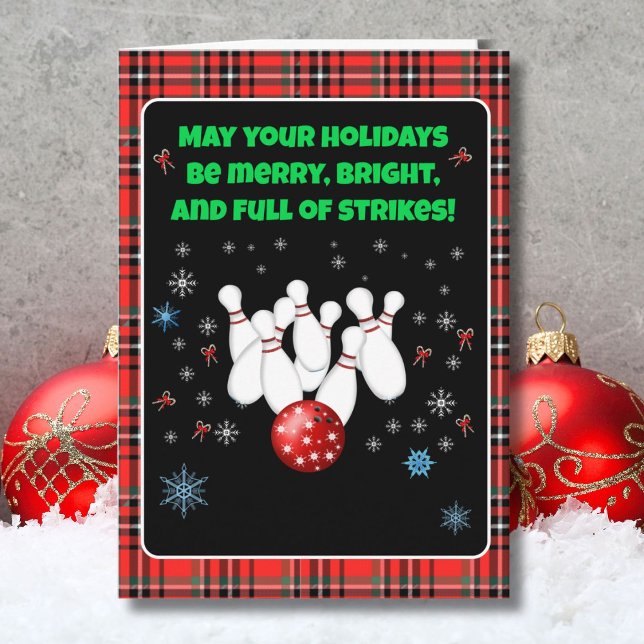 Carte Festive Happy Holidays Bowling with Snowflakes (Créateur téléchargé)