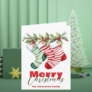 Carte Festive Noël rayé bas avec verdure