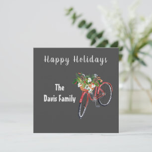 Carte Festive Rouge Vélo de vacances