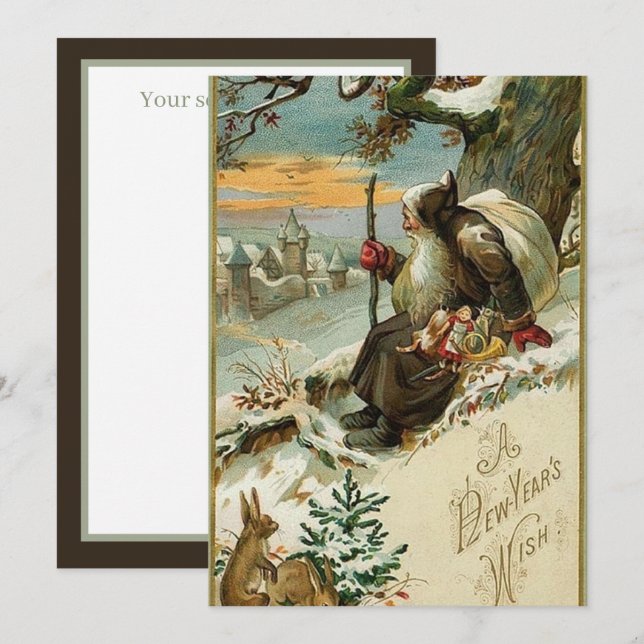 Carte festive vintage Nouvel An  (Devant / Derrière)