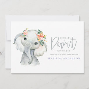 Carte Fête baby shower de petite fille à l'éléphant aqua