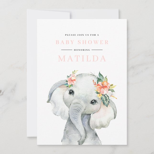 Carte Fête baby shower d'éléphant aquarelle (Devant)