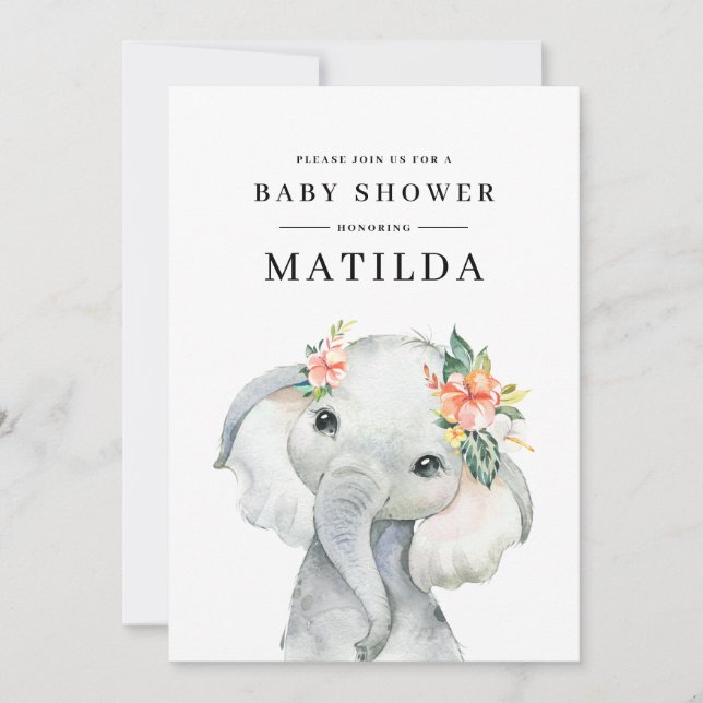 Carte Fête baby shower d'éléphant aquarelle (Devant)