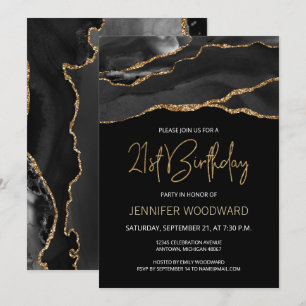 Carte Fête d'anniversaire 21 ans Black Gold Agate