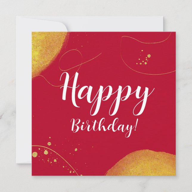 Carte Fête d'anniversaire abstraite moderne sur or rouge (Devant)
