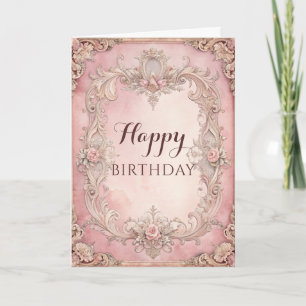 Carte Fête d'anniversaire antique grunge rose