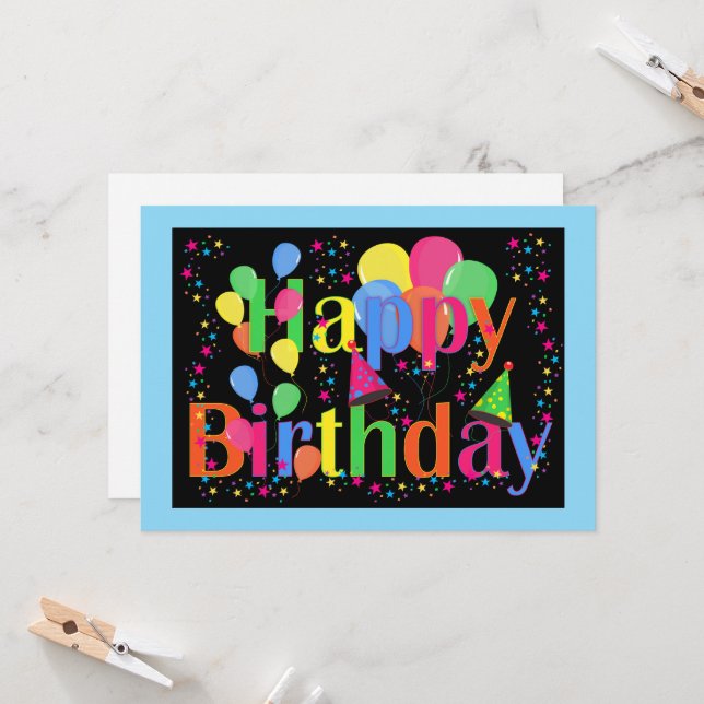 Carte Fête d'anniversaire. C'est l'heure de la fête ! (Devant/Arrière en situation)