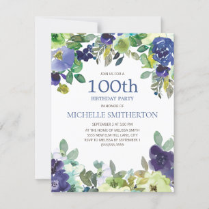 Carte Fête d'anniversaire de 100 ans Navy Blue Sage Gree