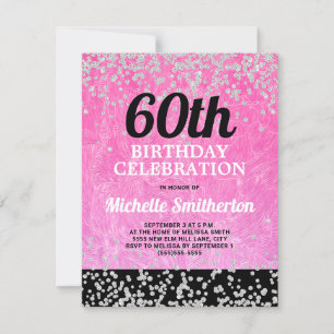 Carte Fête d'anniversaire de 60 ans adulte rose noir arg