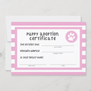 Carte Fête d'anniversaire de chien   Certificat d'adopti