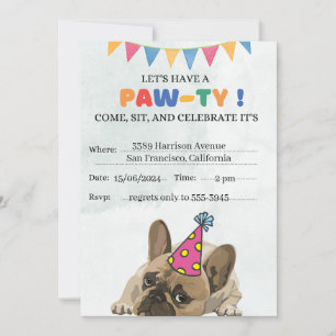 Carte Fête d'anniversaire de chien Pug Puppy Paw-ty Anni