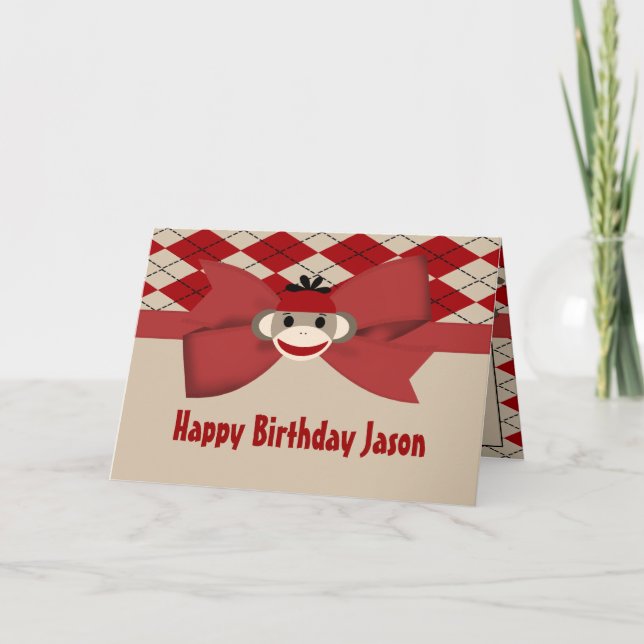 Carte Fête d'anniversaire de guingan de garçon de singe (Devant)
