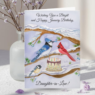 Carte Fête d'anniversaire de janvier Oiseaux de jardin B