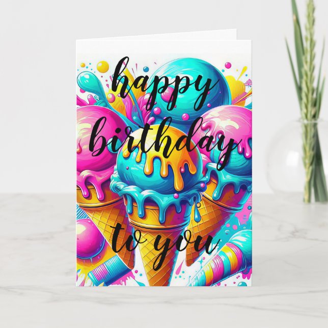 Carte fête d'anniversaire de la crème glglace (Devant)
