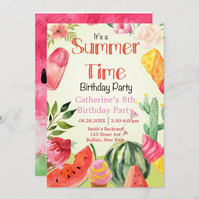 Carte Fête d'anniversaire de la pastèque (Devant / Derrière)