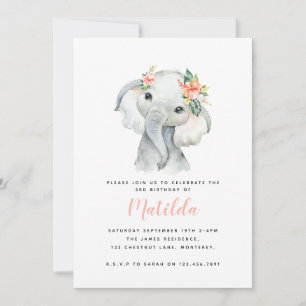 Carte Fête d'anniversaire de la petite fille d'éléphant 