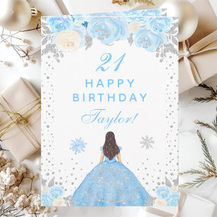 Carte Fête d'anniversaire de la princesse aux cheveux br