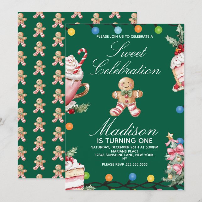 Carte Fête d'anniversaire de Noël Célébration douce (Devant / Derrière)