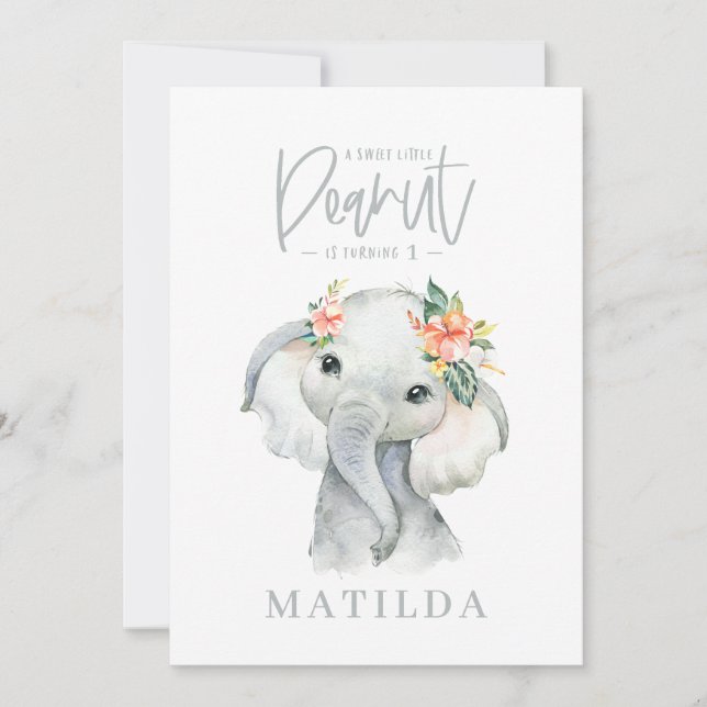 Carte Fête d'anniversaire de petite fille d'éléphant aqu (Devant)