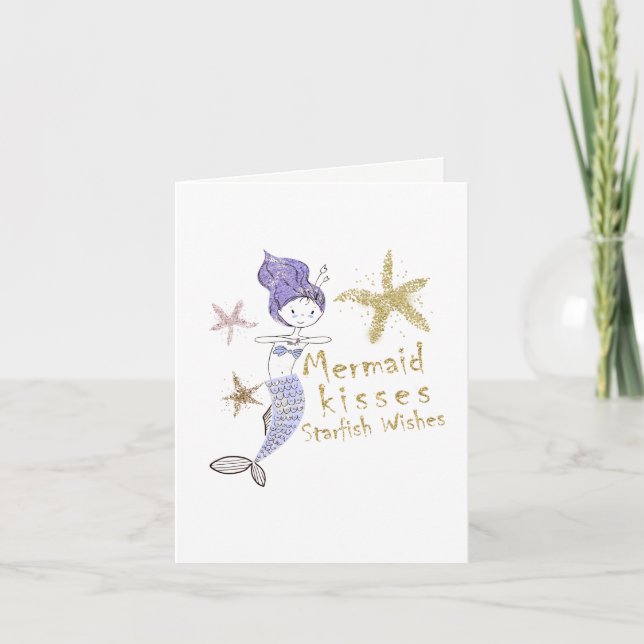 Carte Fête d'anniversaire de sirène avec paillettes viol (Devant)