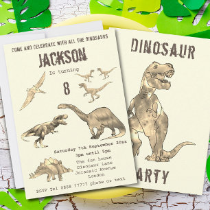 Carte Fête d'anniversaire des garçons dinosaures 8 ans T