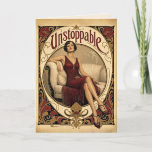 Carte Fête d'anniversaire dorée Femme posée dans le styl