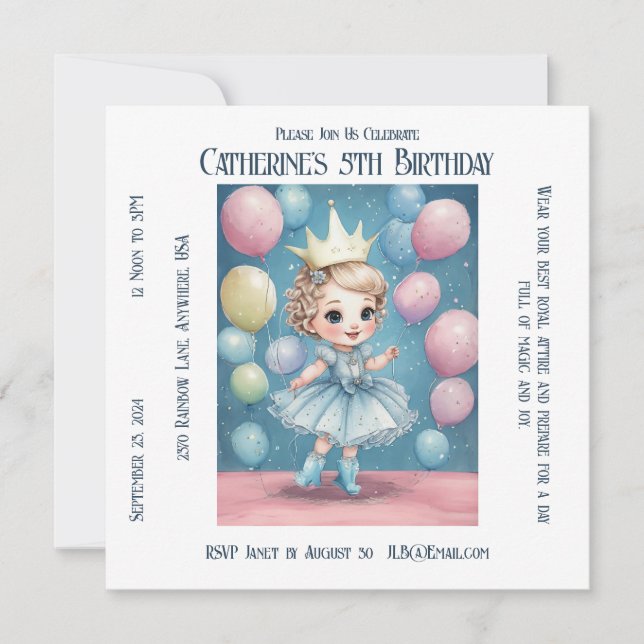 Carte Fête d'anniversaire enchantée de la princesse (Devant)