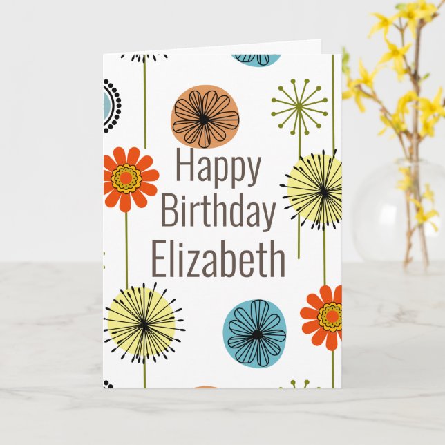 Carte Fête d'anniversaire florale moderne du milieu du s (Fleur jaune)