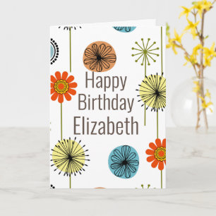 Carte Fête d'anniversaire florale moderne du milieu du s