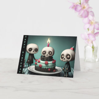 Carte fête d'anniversaire gâteau squelette amis
