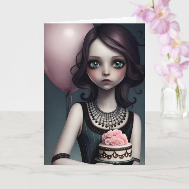 Carte fête d'anniversaire, jolie fille mignonne avec bal (Orchidée)