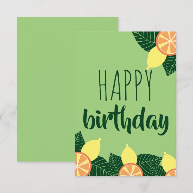 Carte Fête d'anniversaire joyeuse de citrons et d'orange (Devant / Derrière)