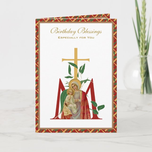 Carte Fête d'anniversaire religieuse Vierge Marie Jésus (Devant)
